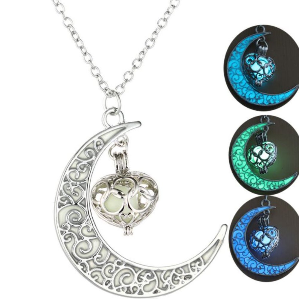 New Luminous Heart and Moon Pendant Chain